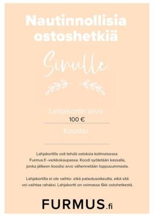 Lahjakortti Furmus.fi- verkkokauppaan. Furmus.fi