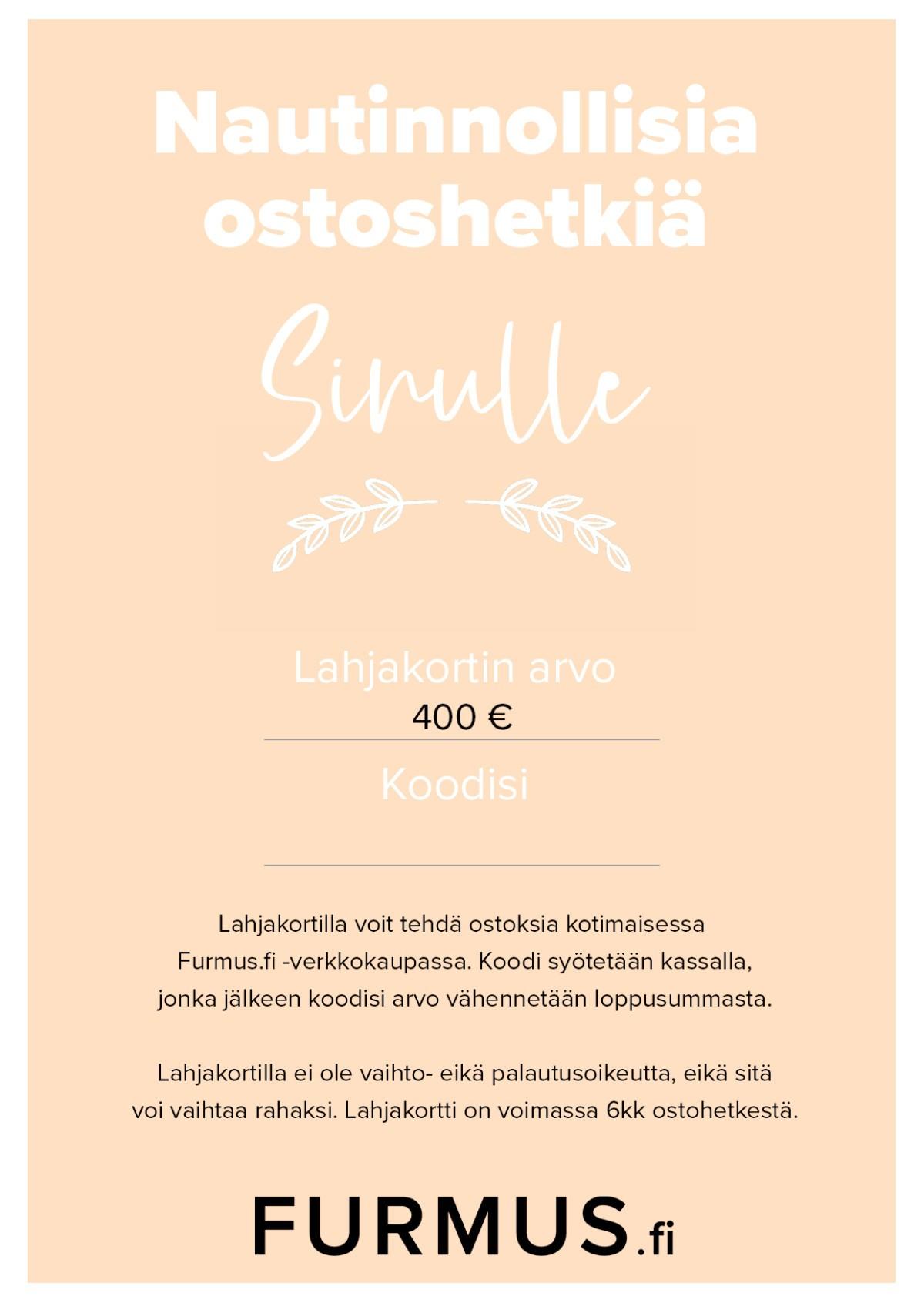 Lahjakortti Furmus.fi- verkkokauppaan. Furmus.fi