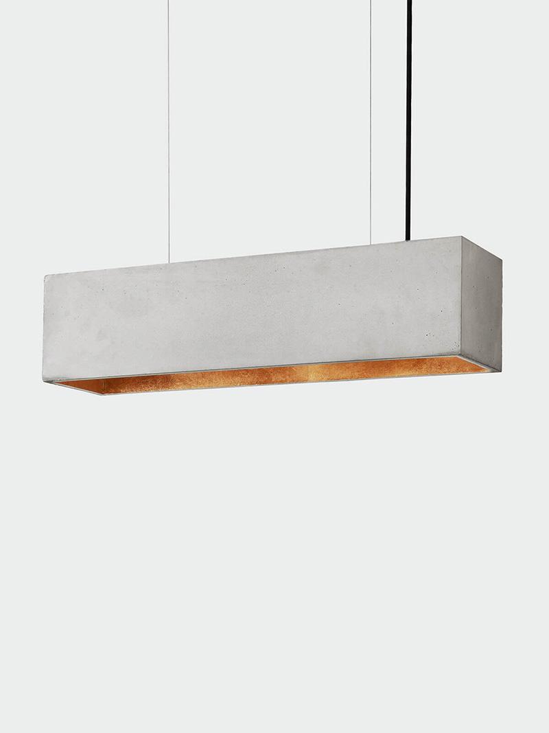 GANTlights [B4] riippuvalaisin harmaa betonin ja kullan värisenä. Furmus.fi.