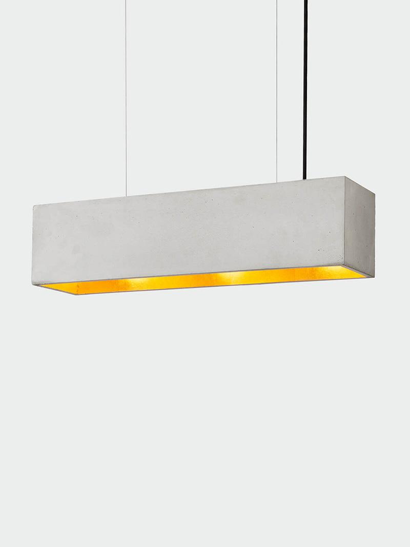 GANTlights [B4] riippuvalaisin harmaa betonin ja kullan värisenä. Furmus.fi.
